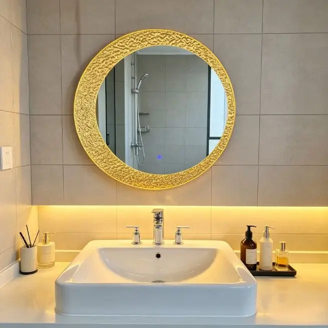 Led lighted bathroom vanity mirror - round wall-mounted decorative mirror for hotel restrooms