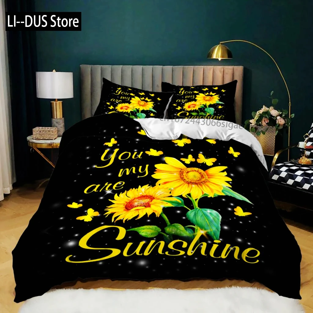 

Sunflower Duvet Cover Set Sunflower Cow Bedding Set Microfiber Western Farmhouse Pastoral Scenery Flower Queen King Quilt Cover