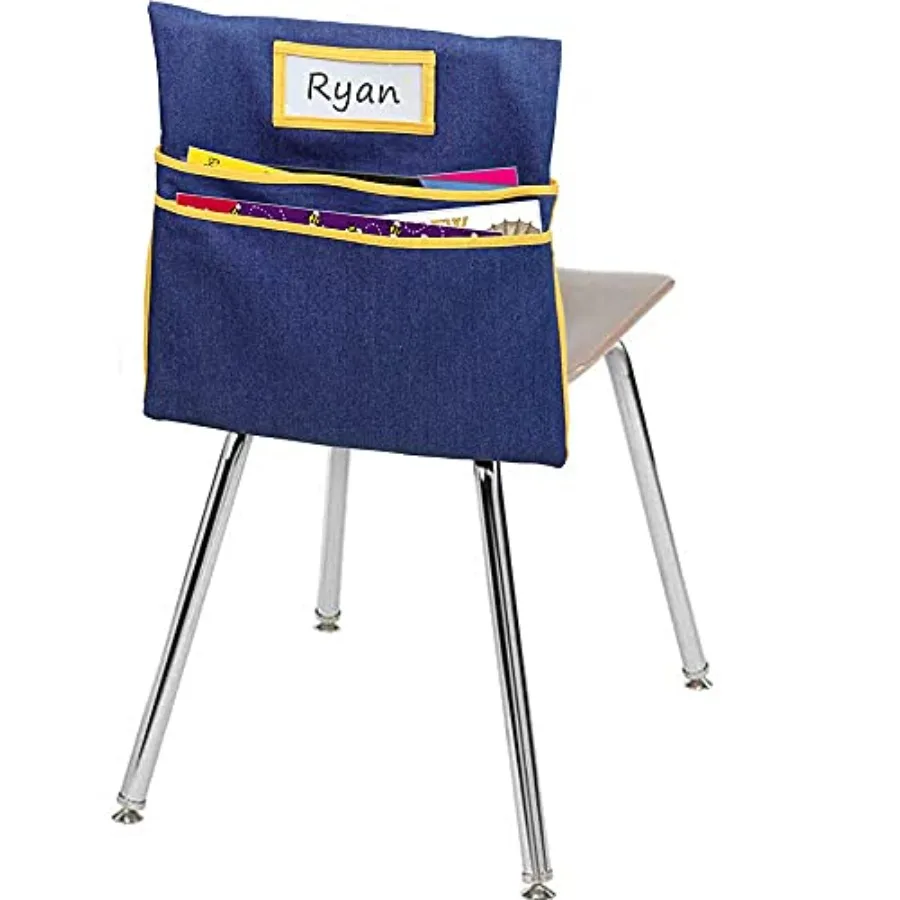 

Chairback Buddy Pockets Chart with 2 Heavy Duty Storage Pocket, School Supplies Chair Pocket, Standard Denim Storage Organizer