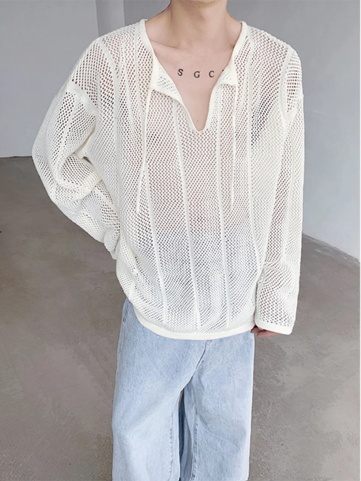 

Белая мужская футболка Long Sve V-Ne с вырезами, трикотажный дизайн CleanFit, повседневный топ Lazy Sle для осеннего сезона