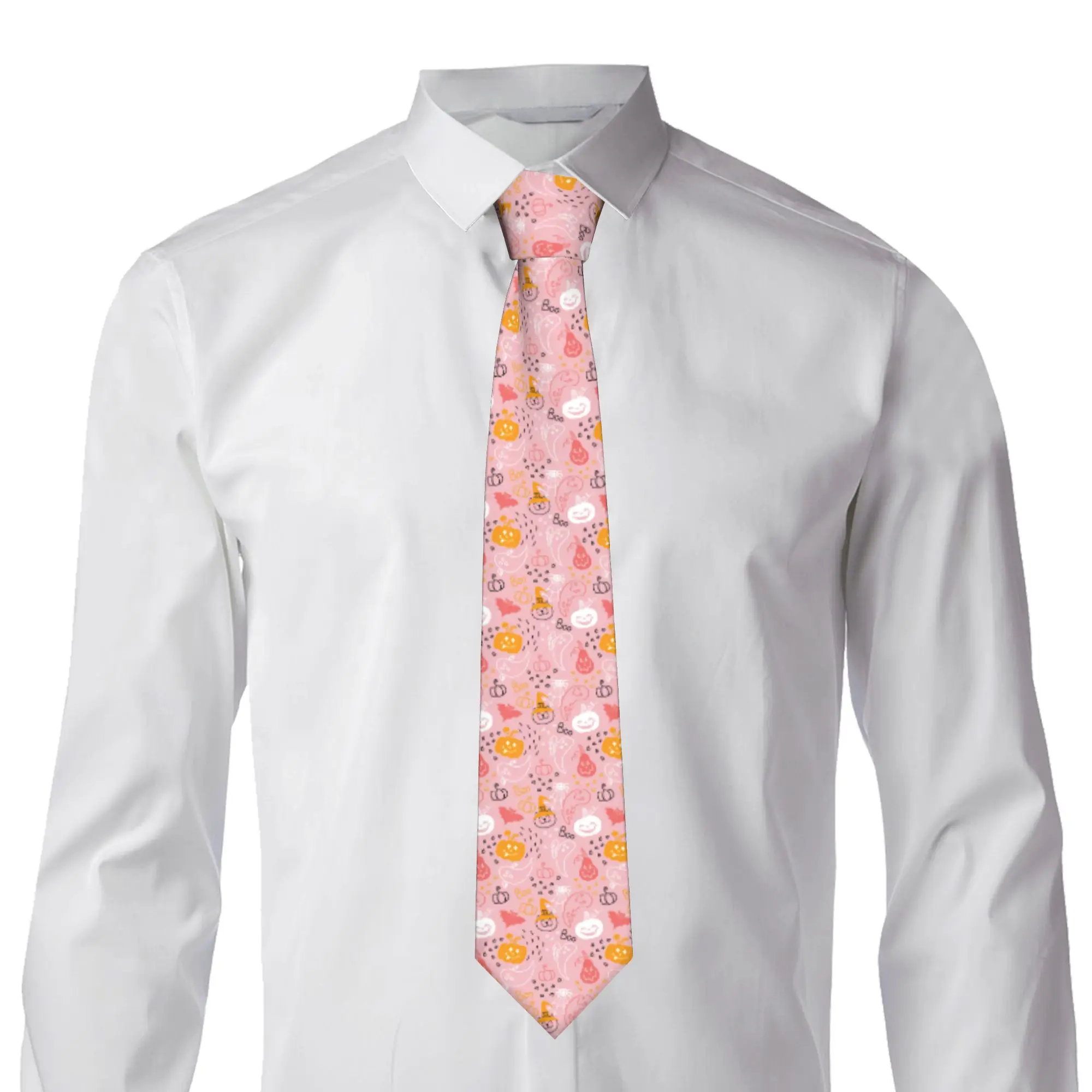 Spooky Halloween Pumpkins Boo Necktie Unisex Casual Narrow  Neck Tie for Men Daily Wear Gravatas