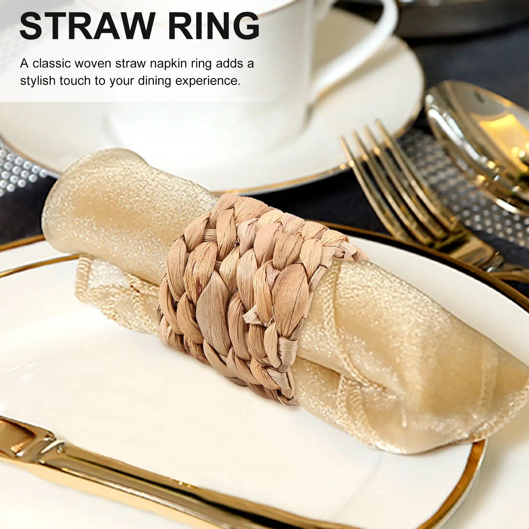 ABNQ 8Pcs Country Style Water Woven Napkin Ring, Hand-Woven Straw Napkin Ring, Farmhouse Natural Napkin Buckle