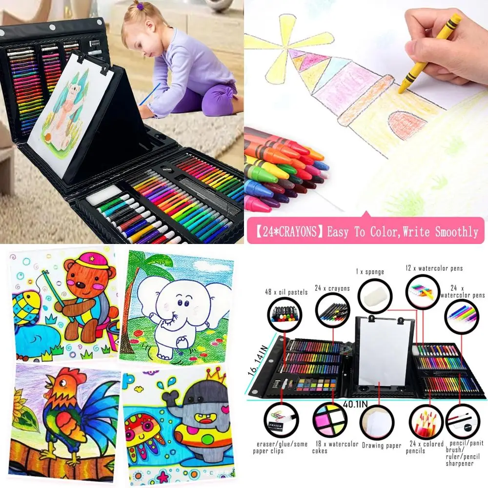 

208 шт. художественные принадлежности, набор для рисования для детей, художник-подростков, художественный набор для взрослых с двусторонним мольбертом в три сложения, масляная пастель, карандаш