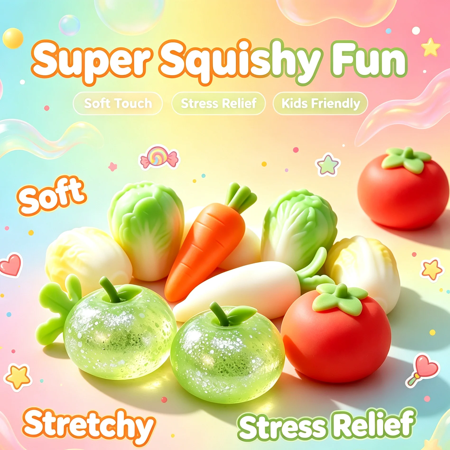 Green Glitter Fruit Stress Ball Soft Fidget Sensory Toy for ADHD Autism Slow Rebound Squeeze Toy for Adults Kids Christmas Gift