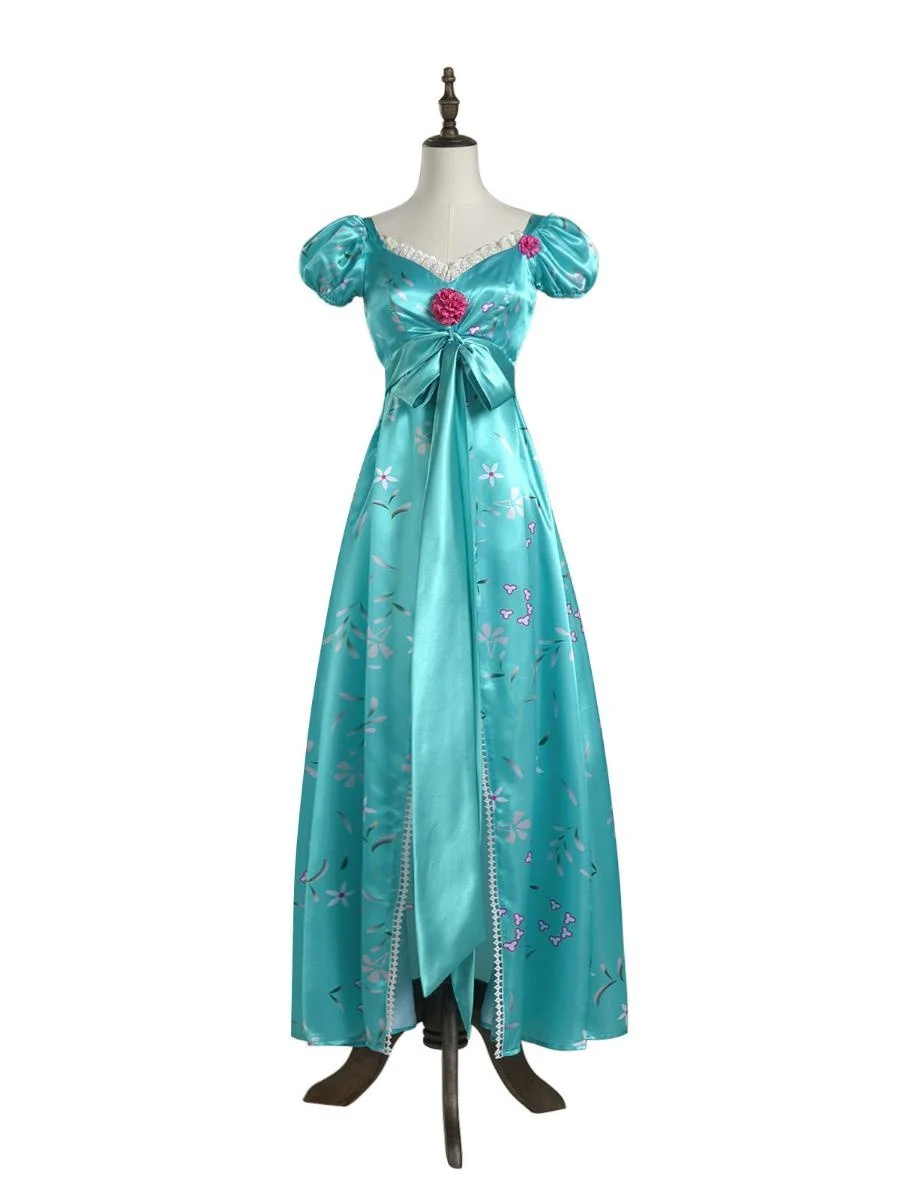 Blue Floral Satin Princ Long Skirt Cosplay loween Costume Giselle Fanfiction Long Dr Chinese Traditional Stage Costume