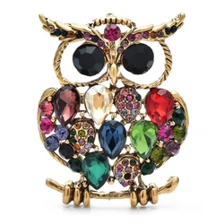Wuli&baby Vintage Lovely Owl Brooches For Women Unisex 4-color Rhinestone Beautiful Bird Animal Party Office Brooch Pins Gifts