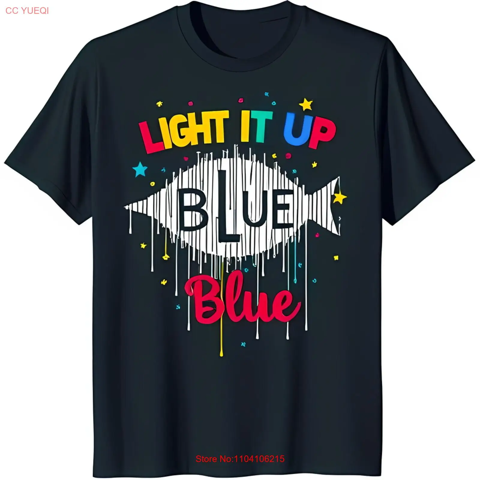 Camiseta azul caprichosa con diseño de pez goteo colorido Light It Up Blue