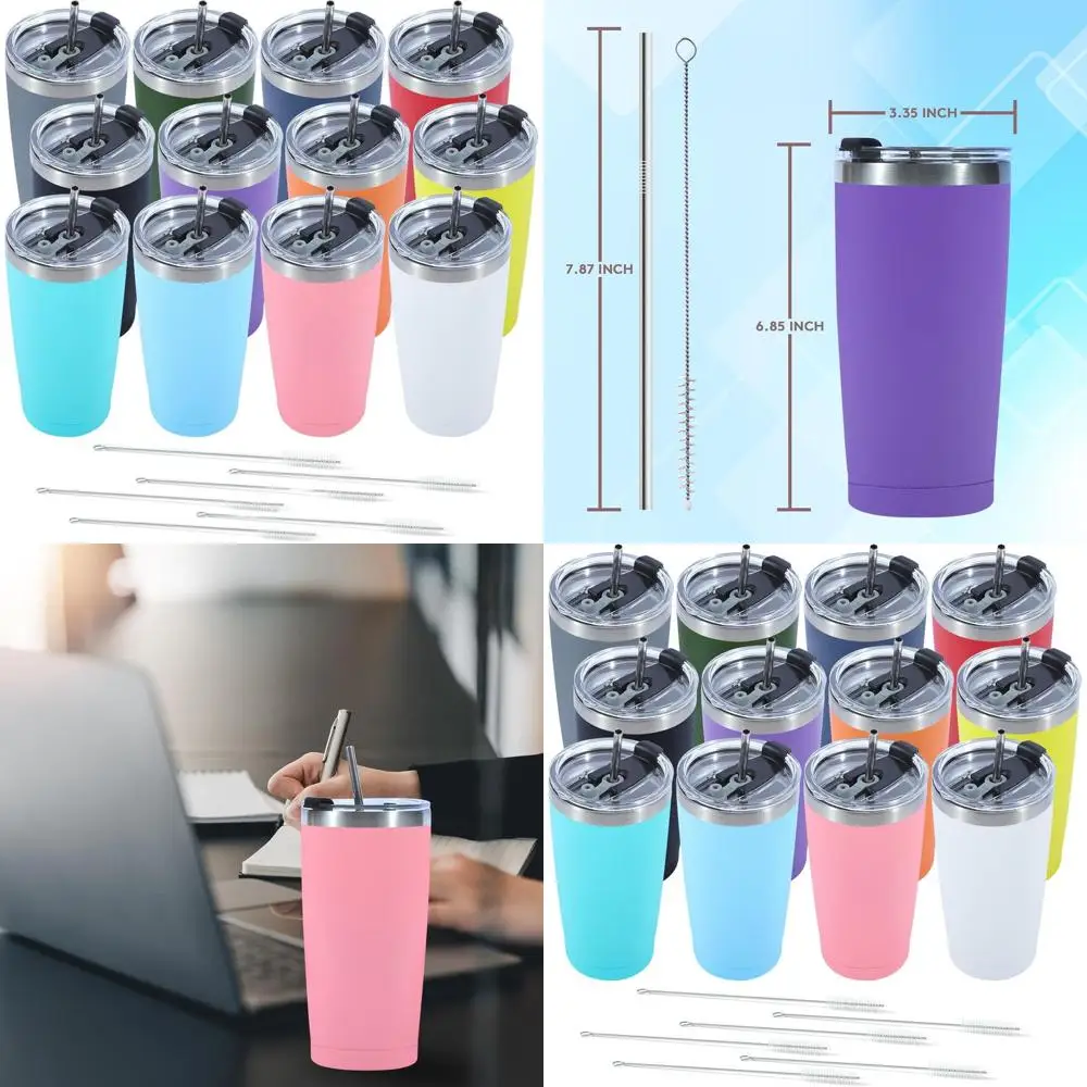 

12-Pack Stainless Steel Insulated Tumblers with Lids - Double Wall, Powder Coated, Ideal for Hot and Cold Drinks