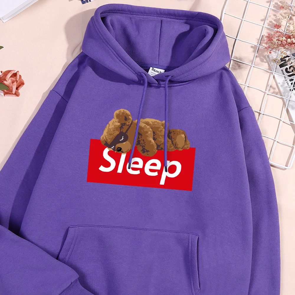 Sleep Bear Printing Male Hoodies Simple Autumn Fleece Warm Hoodie Cartoons Pullover Oversized Soft Comfort Hoody Sweatshirt Tops