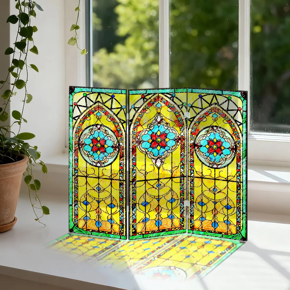 Translucent Acrylic Folding Screen,3mm Crabapple Pattern Screen as a Housewarming Gift, TV Cabinet Entrance Decorative Painting