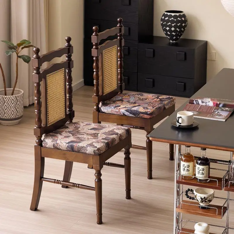 Dining chair Solid wood retro black desk chair Master chair Office Negotiation