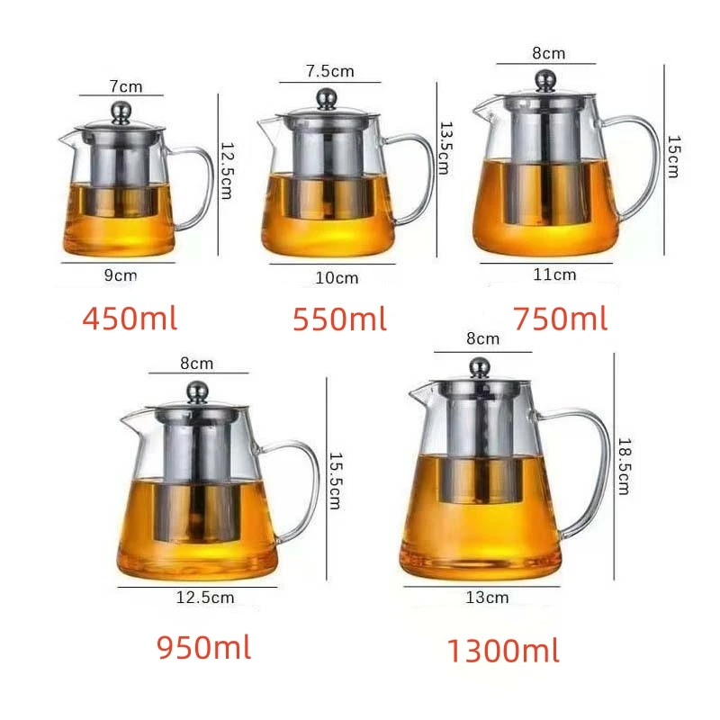 450/1300ML Filterable Heat-resistant Glass Teapot With 304 Stainless Steel Tea Strainer Kung Fu Teaware Set Puer Oolong Pot view 6