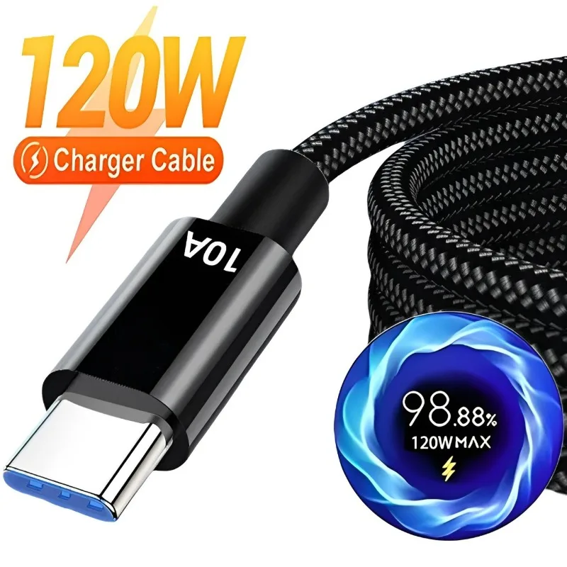 120W10A Kabel USB C do szybkiego ładowania typu C Uniwersalny nylonowy oplot do szybkiego ładowania Podwójna linia danych typu C do iPhone\'a z