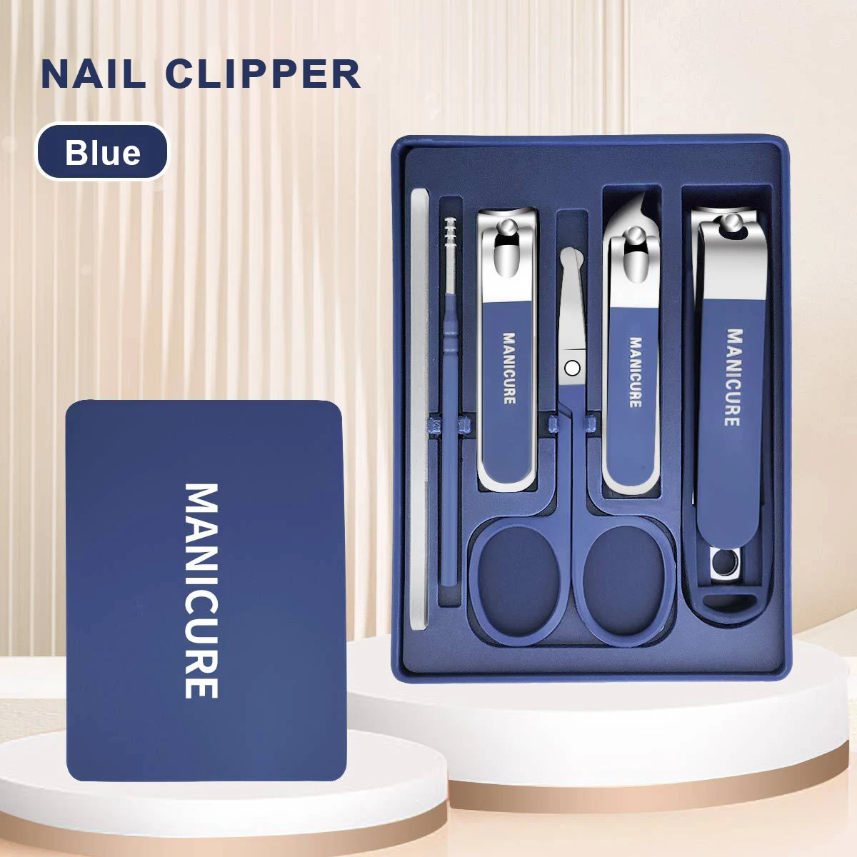 6 PCS Nail Clipper Set Home Nail Clipper Ear Scoop Manicure Tool Splashproof Nail Clipper travel kit#Color:Blue 6 in 1