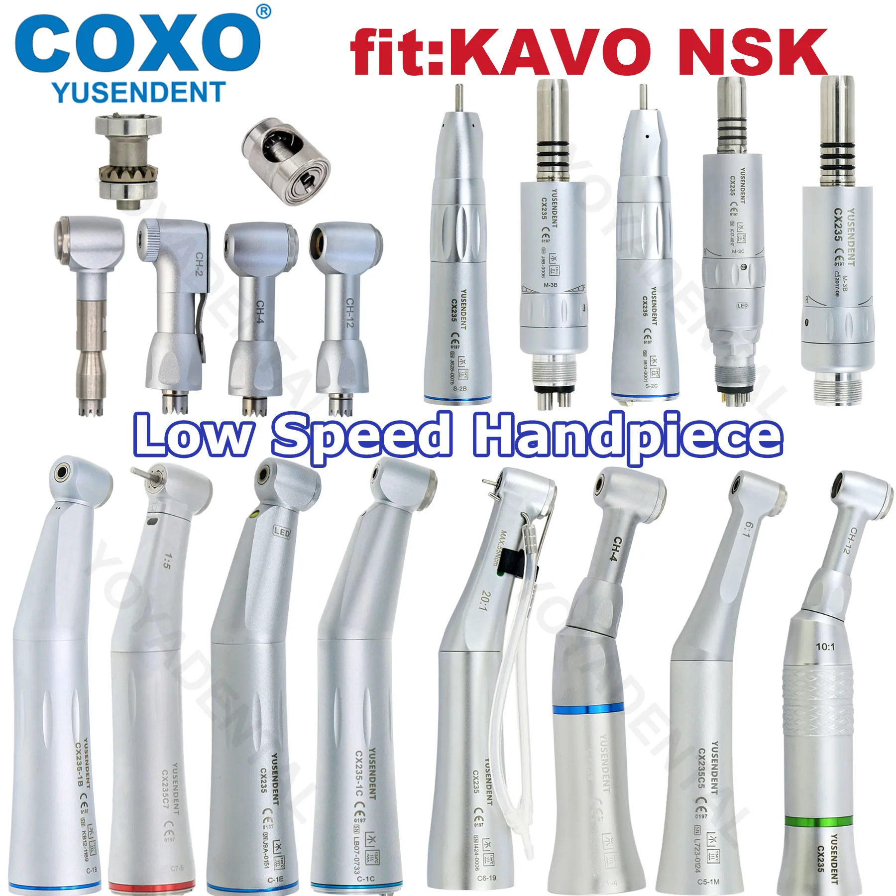 

COXO Dental Handpiece Fiber Optic Low Speed Contra Angle Straight Handpiece Reduction/Increase Ratio LED Fit KAVO NSK ø2.35mm