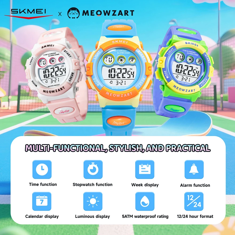 SKMEI Children's Watch Sports 5Bar Waterproof Kids Wristwatch For Boys Girls Multifunctional Luminous Display Electronic Watches