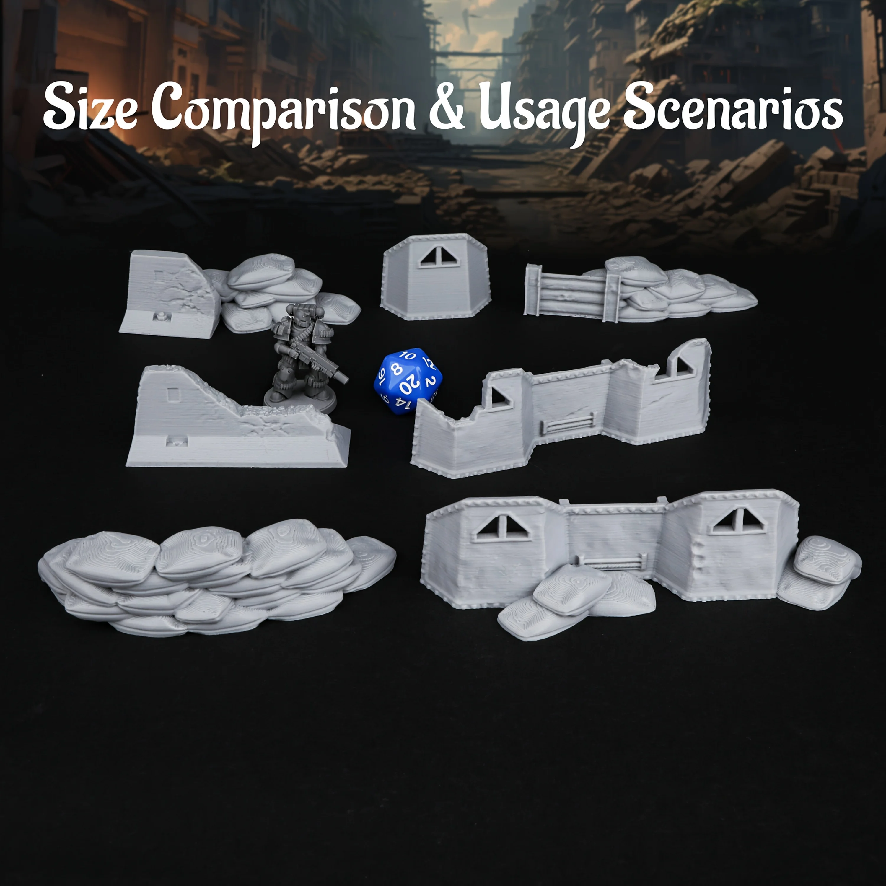 7pcs Battlefield Defense Miniature - RPG Miniature Set, Urban Warfare Terrain for Tabletop Game, Gift for Strategy Enthusiasts