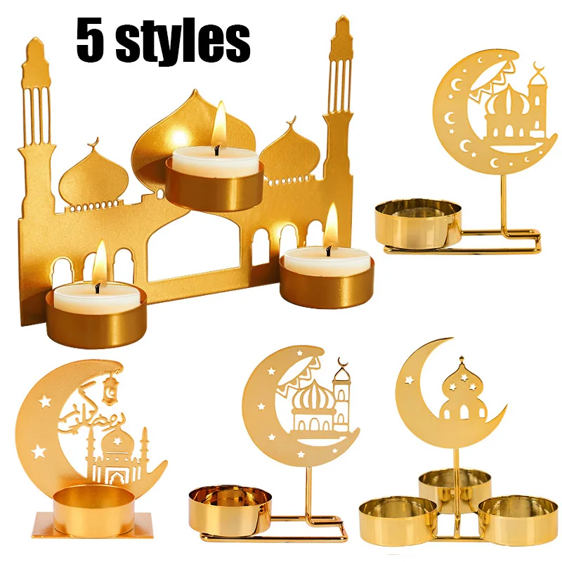 Ramadan-Kerzenhalter 2025, Eid Mubarak-Dekoration für Zuhause, Mond, Stern, Moschee, Design, Metall-Kerzenhalter, Islam, muslimisches Partyzubehör