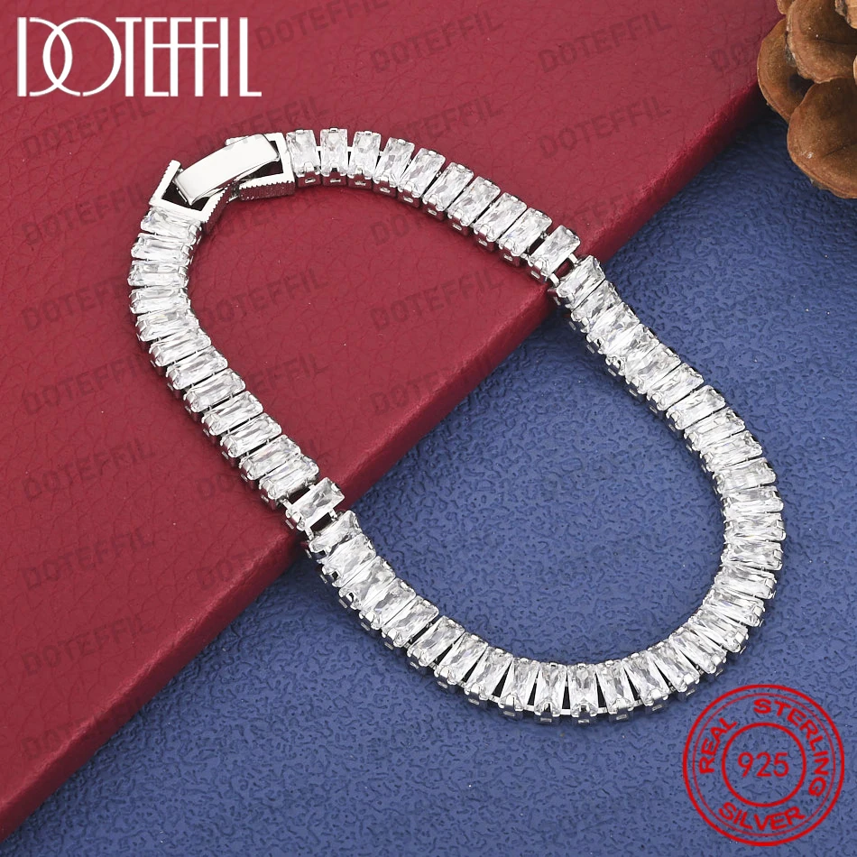 925 Sterling Silber Luxus Quadratisches Zirkon-Armband für Damen, Modisches Hochzeitsgeschenk Schmuck