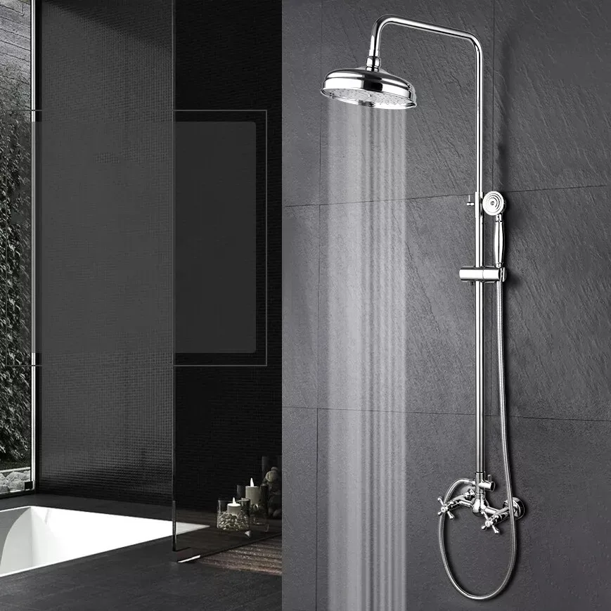 Wall Mounted Polished Chrome Shower Faucet System Exposed 8