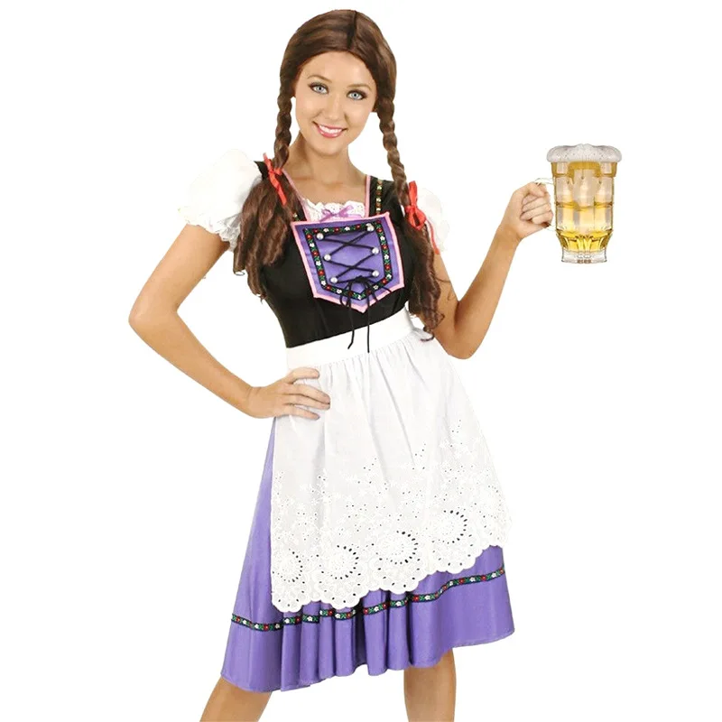 

Women's German Short Sleeve Dress Bavaria Beer Girl Oktoberfest Costume Halloween Cosplay Maid Waitress Clothes Carnival Party