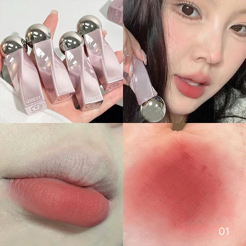 QIBEST Velvet Nude Lip Mud Natural Makeup Long-Lasting Highly Pigmented Matte Liquid Lipstick Portable Finish Lipgloss Cosmetics