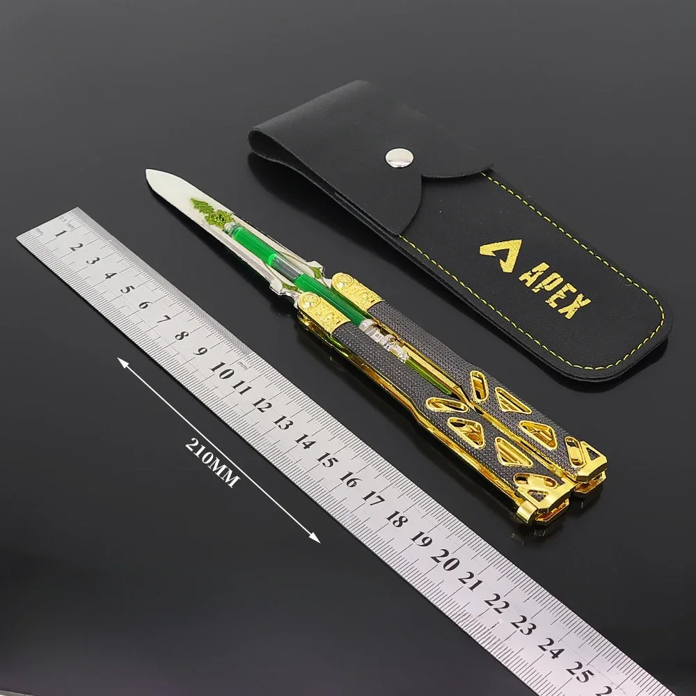 21cm Apex Game Peripherals Power Boy Heirloom Butterfly Knife with Leather Sheath Liquid Model Metal Ornament