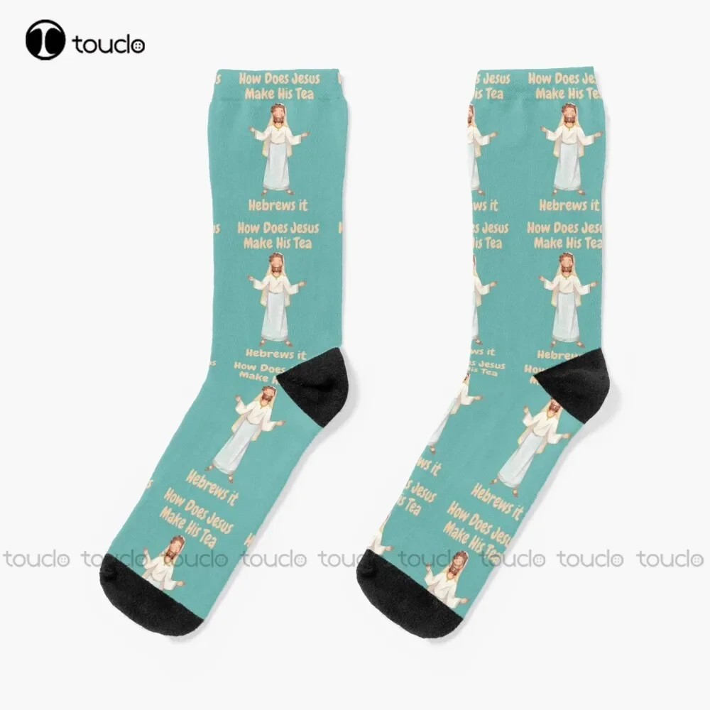 How Does Jesus Make His Tea Hebrews It Socks High Socks Women 360° Digital Print Unisex Adult Teen Youth Socks Gift Funny Sock