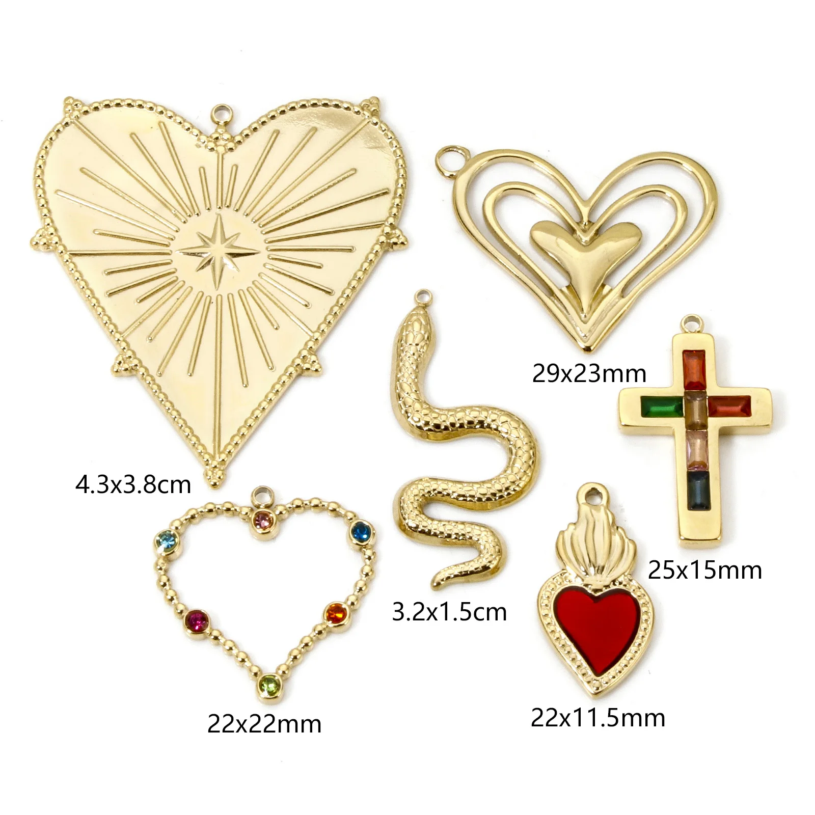 1 Piece Heart Snake Charms 304 Stainless Steel Religious Charms 14K Real Gold Plated Pendants for DIY Jewelry Making