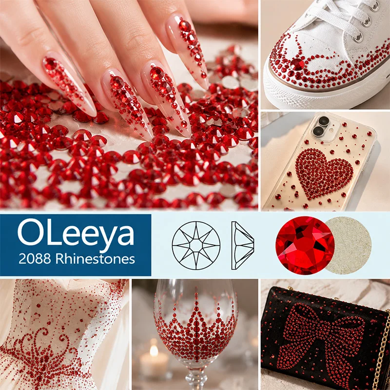 OLeeya 2088 Non Hotfix Rhinestone 8 Big 8 Small DIY Strass Crystal Stick On Nails Flat Back Rhinestones For Nail Art Decorations