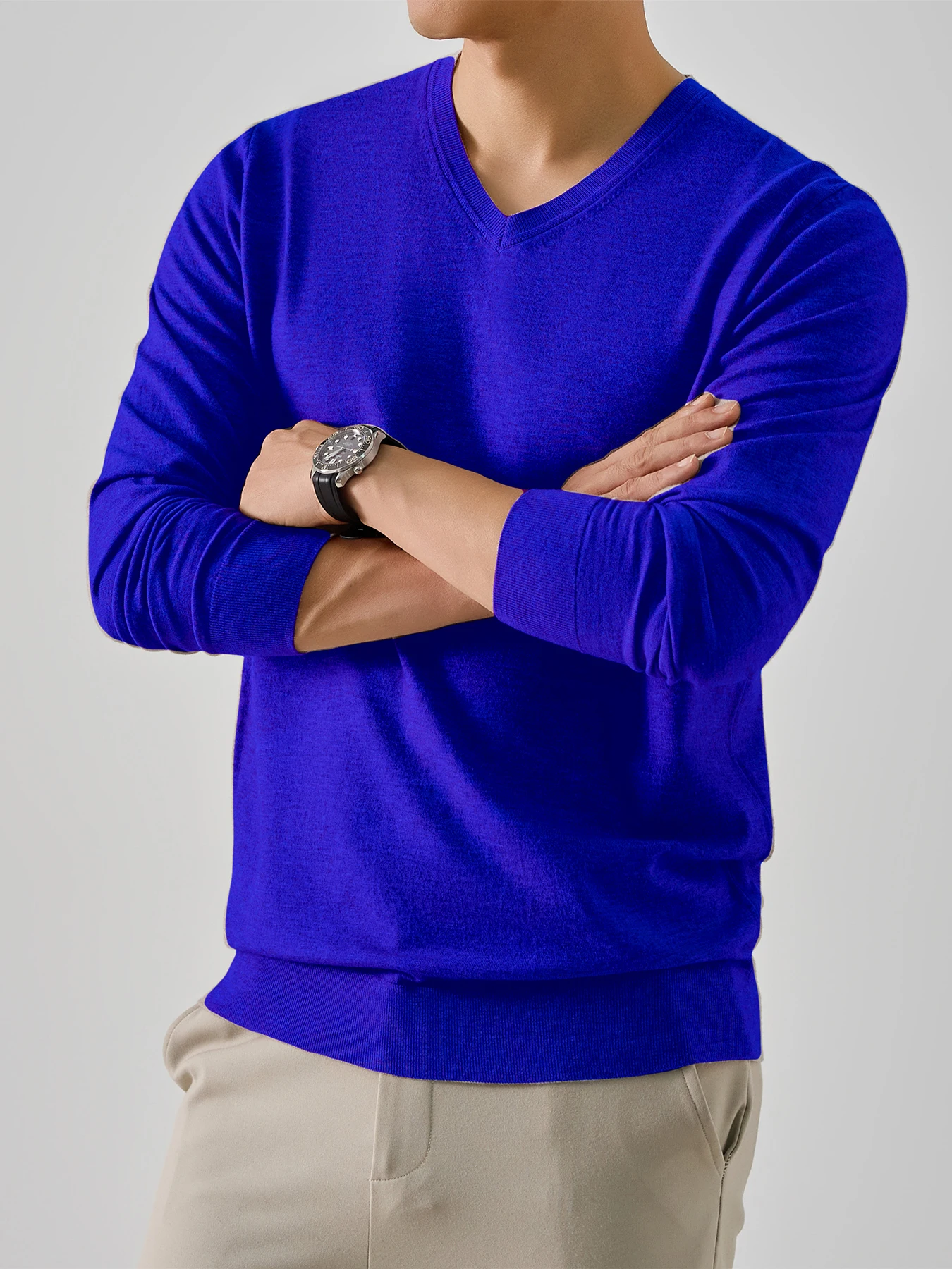 Herren Frühling Herbst Dünner Strickpullover Klassischer V-Ausschnitt Einfarbiges Design Geeignet für Freizeit Sport Geschäftskleidung – Detail 7