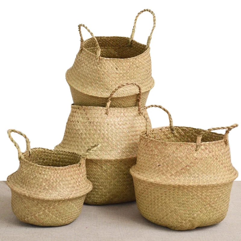 Seaweed Wicker Weave Large Storage Basket toy Clothes Plant Basket Storage Decorative Storage Basket Household Storage Organizer