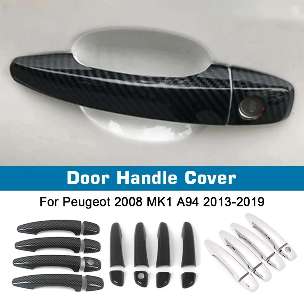 Car Decoration Door Handle Cover For Peugeot 2008 MK1 A94 2013-2019 Carbon Fiber Cars Accessories Exterior Styling