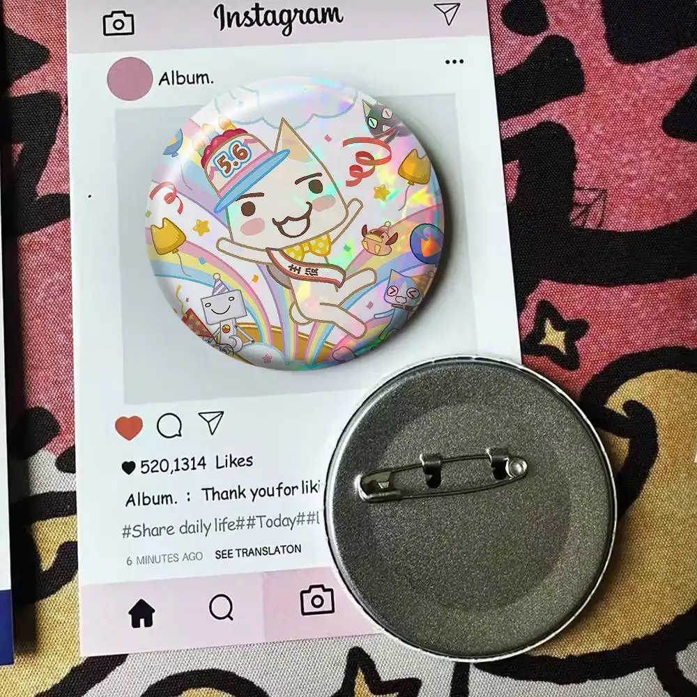 Kawaii Toro Inoue Cat  Laser Badge Applicable For Backpack Clothes Hats Decor Creative Accessories