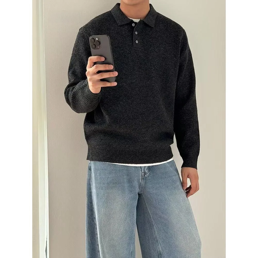 

Fall Winter V-Ne Knitted Sweater Cardigan Men's Color Casual Sle Outerwear Loose Fit Long Sve Polyester Fiber