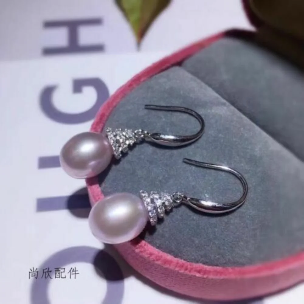 Elegant 9-10mm South Sea Drop Lavender Pearl Earring 925s