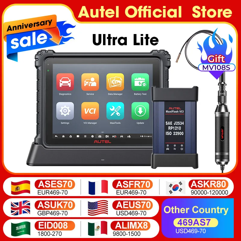 Autel MaxiCOM Ultra Lite Diagnostic Tools OBD2 Scanner Topology 2.0 J2534 ECU Programming Same as Ultra MS919 MS909 2 Years