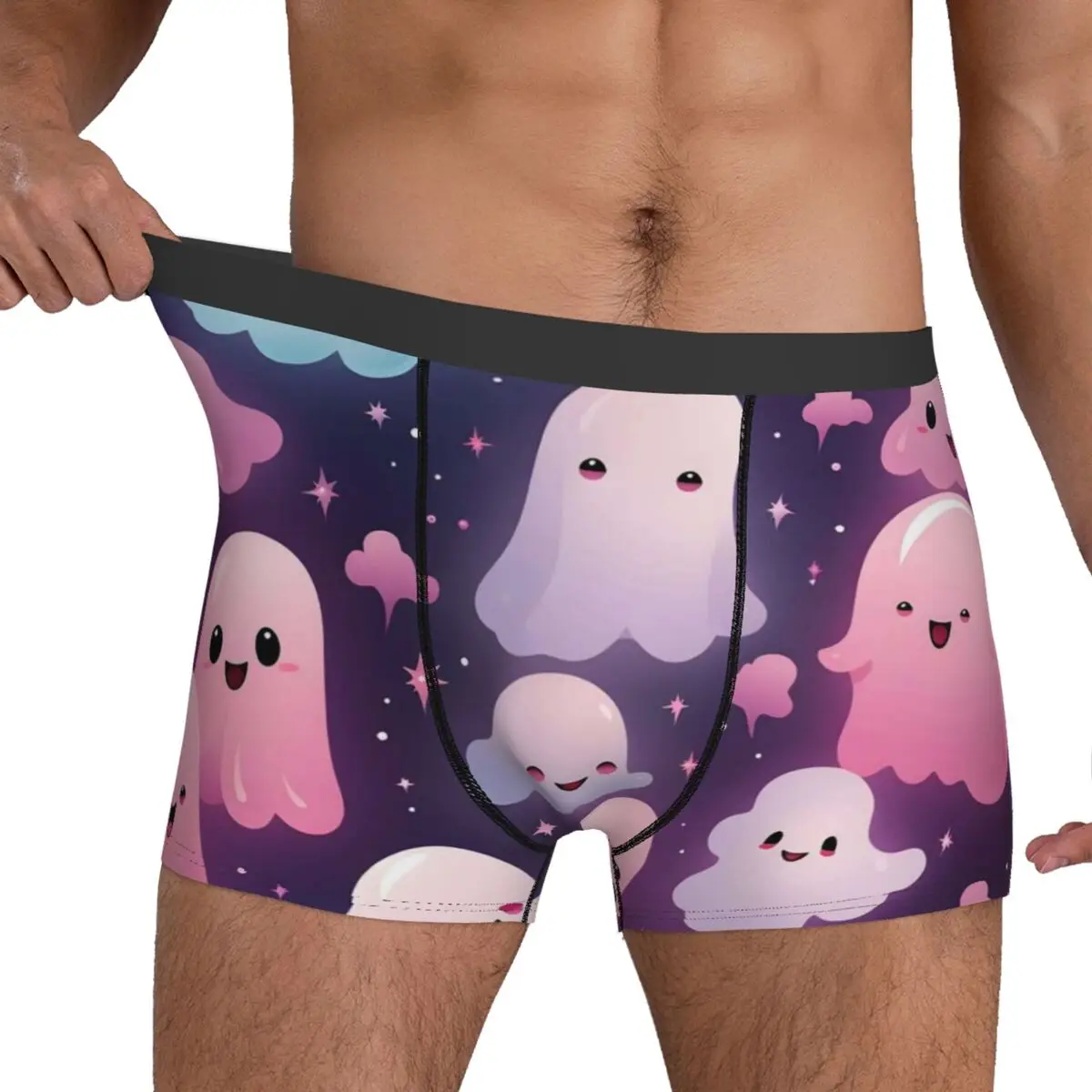 Roupa interior fantasma rosa dos desenhos animados engraçado homem de halloween shorts briefs bonito boxer shorts quente impresso plus size cuecas