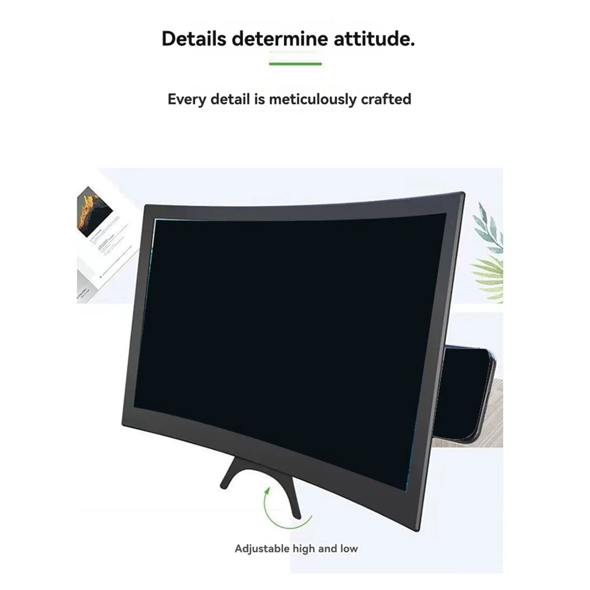 ABNJ Curved Screen Mobile Phone Screen Amplifier with Suction Cup Desktop Lazy Stand HD Video Magnifier Eye Protection Device