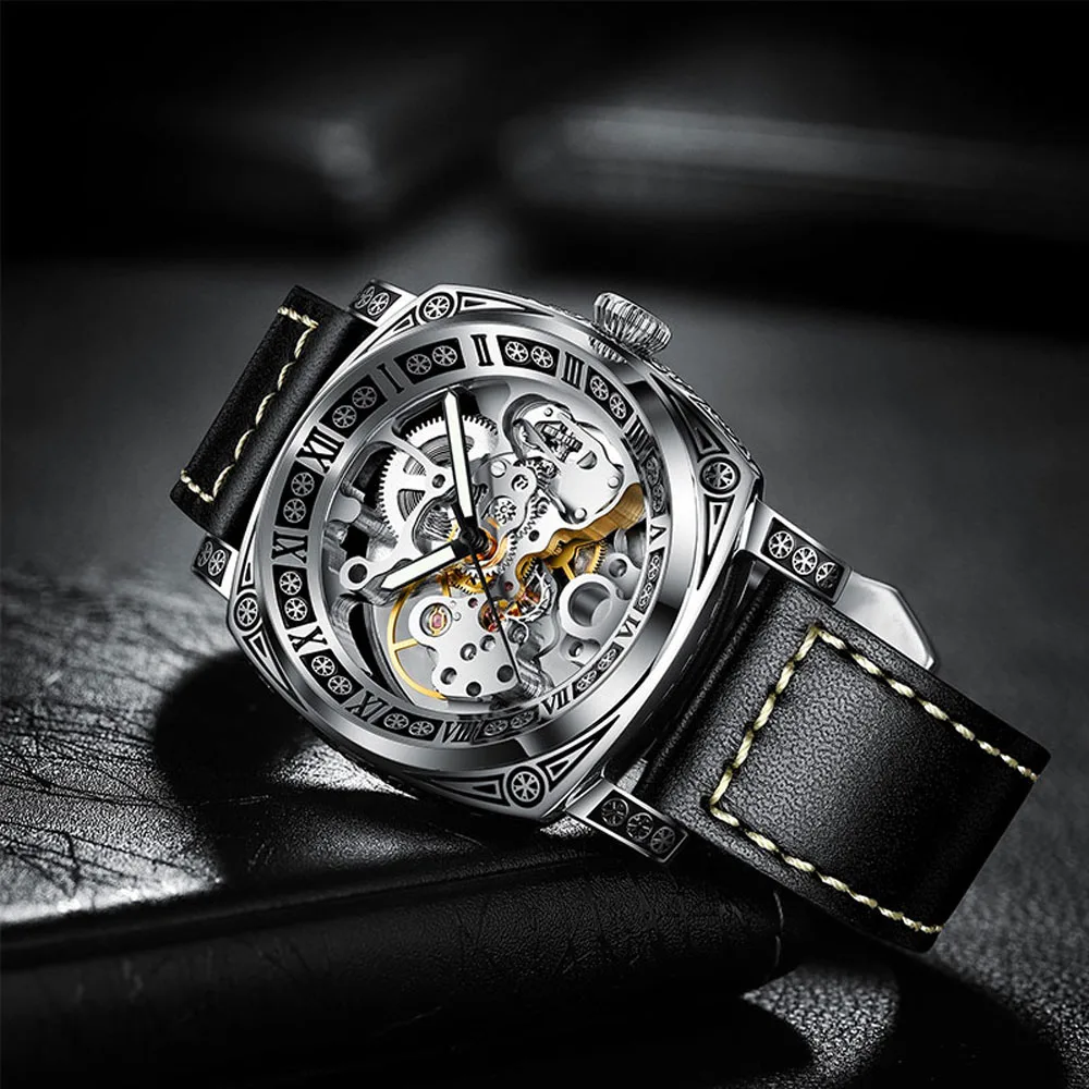 Automatic Mechanical Watch Men's High Quality Luxury Brand Exquisite Hollow Design Male Wristwatch Waterproof Clock Reloj Hombre