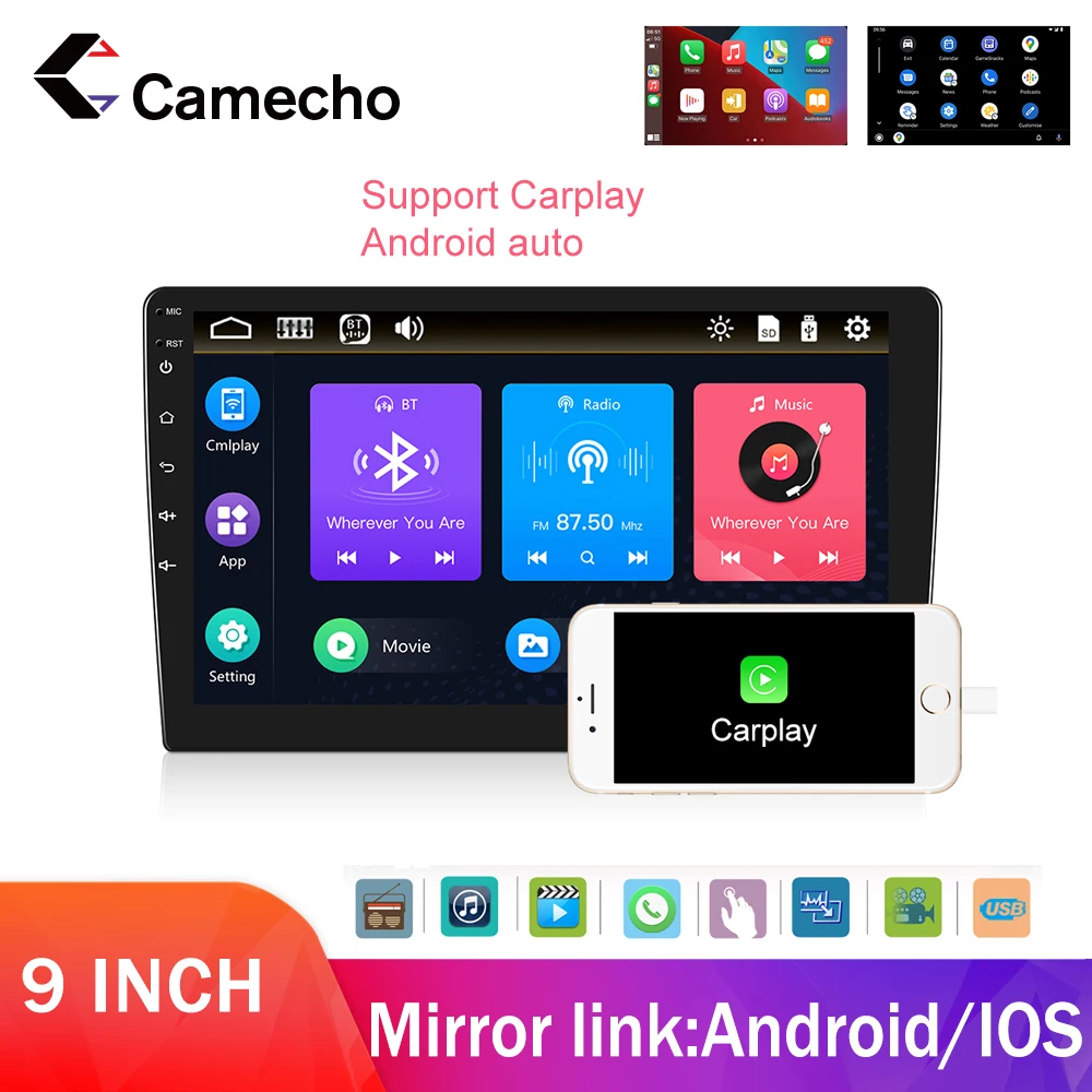 

Автомобильный мультимедийный плеер Camecho, плеер на Android, с 9 "сенсорным экраном, с Mirrorlink, FM, USB, MP5, типоразмер 2 din