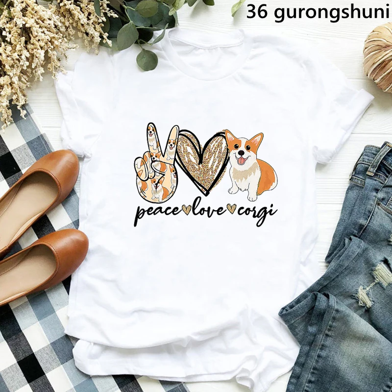 Peace Love Border Collie/Cockerspaniel/Shih Tzu/Bernese /Pyrenees Print Tshirt Women Funny Rainbow Leopard T Shirt Girls T-Shirt