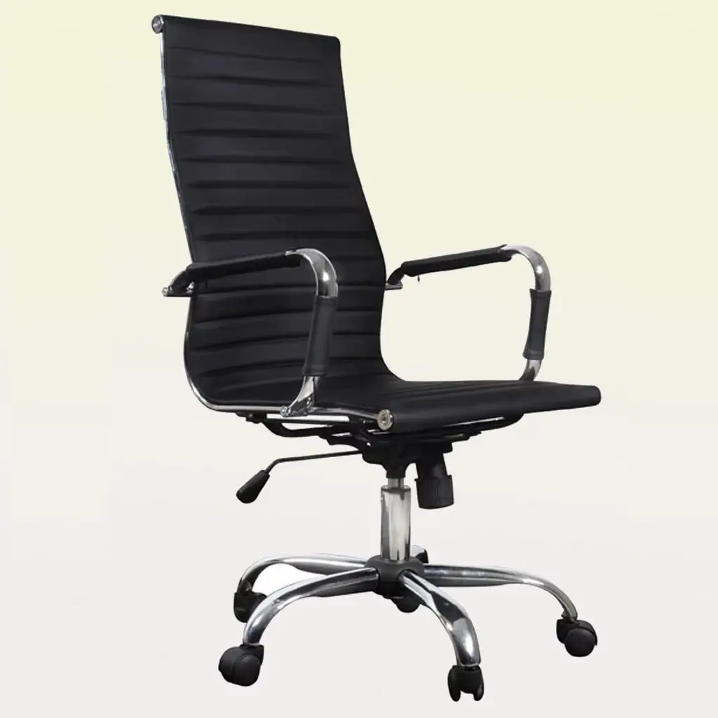 Executive Office Chair High Back Black Leather Chrome Base Swivel Armrest Ergonomic Design Contemporary Style
