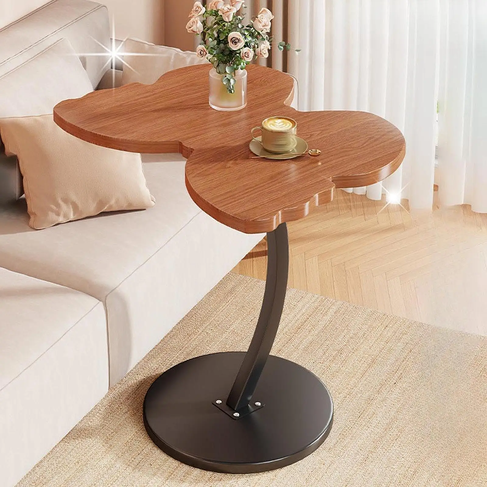 C Shaped End Table Accent Table Stable Unique Solid Wood Portable Small Sofa Coffee Table for NightStand Dorm Bed Cabin Hotel