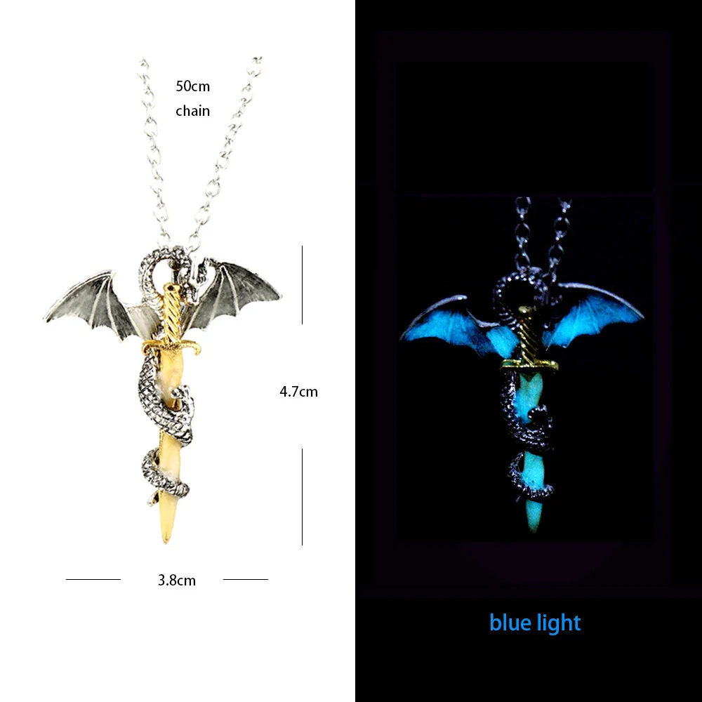 Hiphop Rock Stainless Steel Chain Luminous Alloy Dragon Pendant Glowing Necklace Night Dance Disc Glow In The Dark Necklace