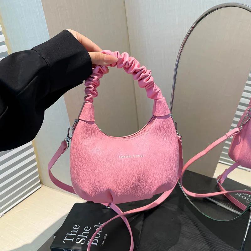 

2025 Summer French Style Wrinkled Handbag for Women Minimalist Versatile Shoulder Crossbody Purse Elegant Commute Tote
