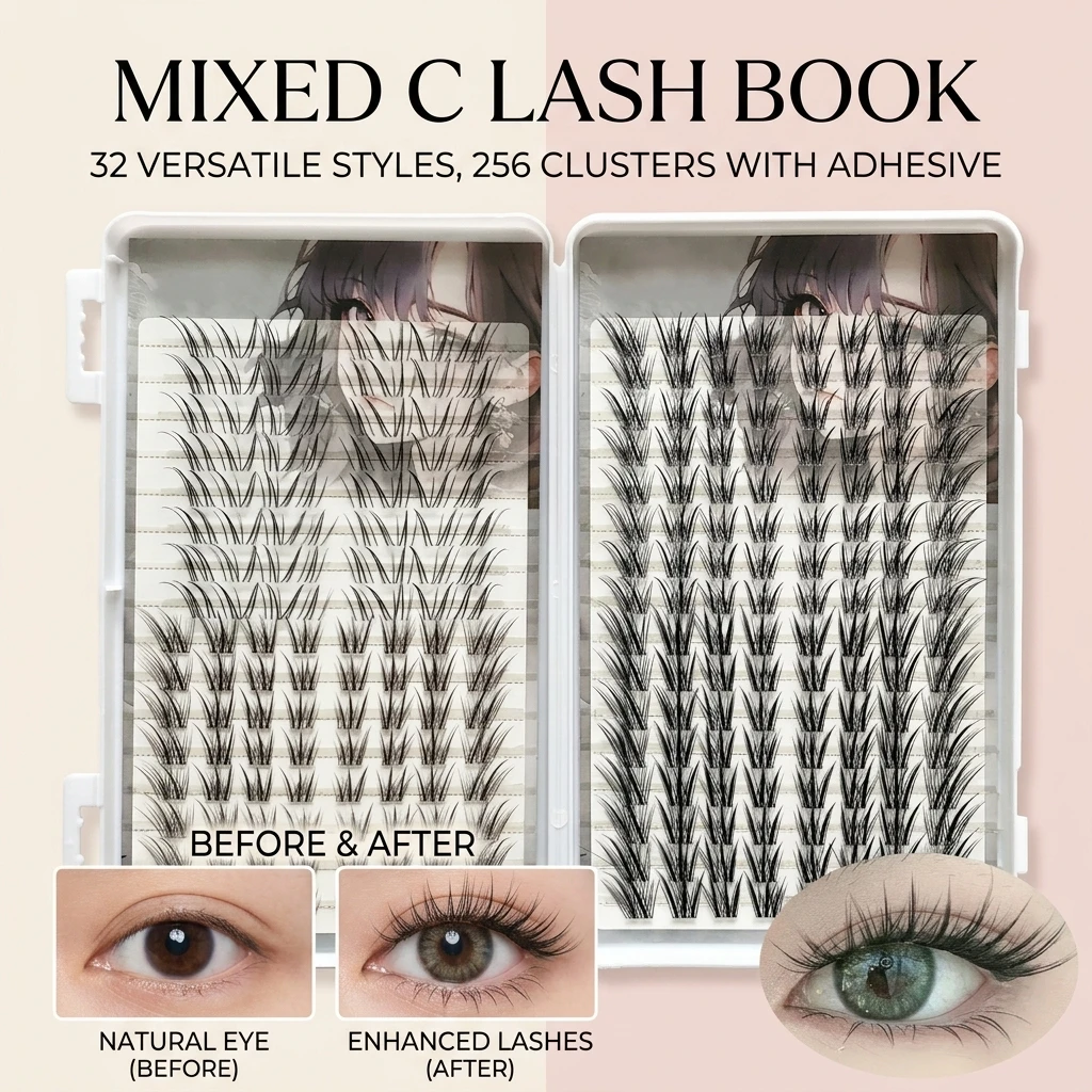 ขนตาปลอมแบบผสม 32 แถว ความยาว - Eyelash Extension Volume Styles บทวิจารณ์และราคา