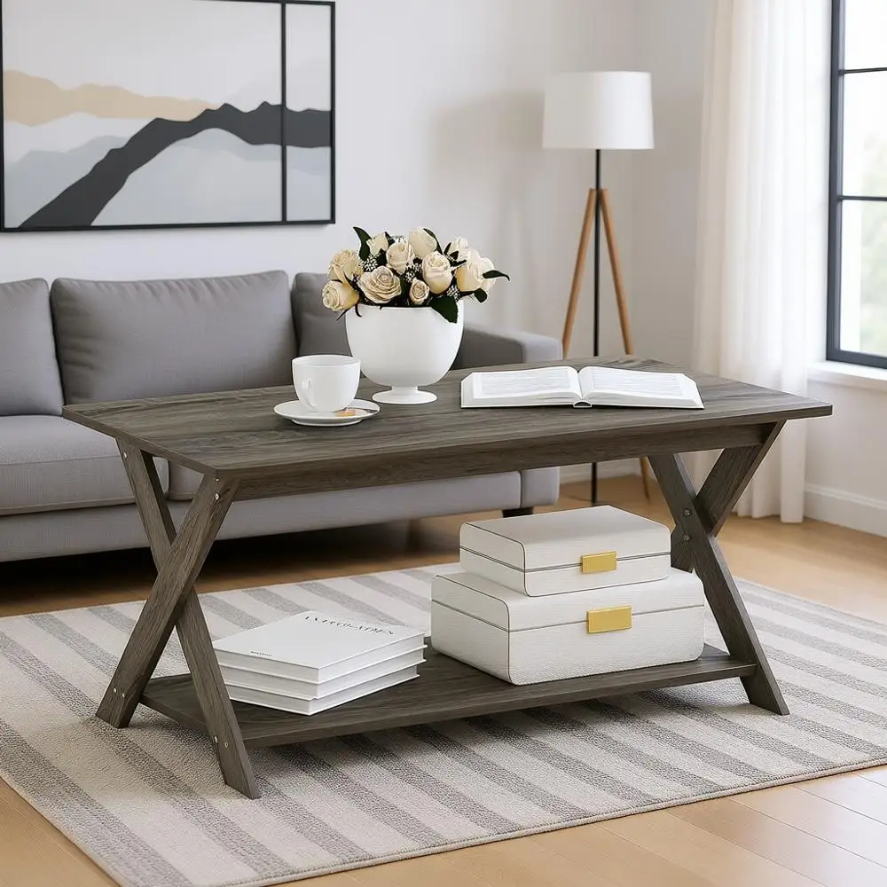 

Simplistic Criss-ed Coffee Table, 35.4 in x 19.6 in x 16 in, French Oak Grey