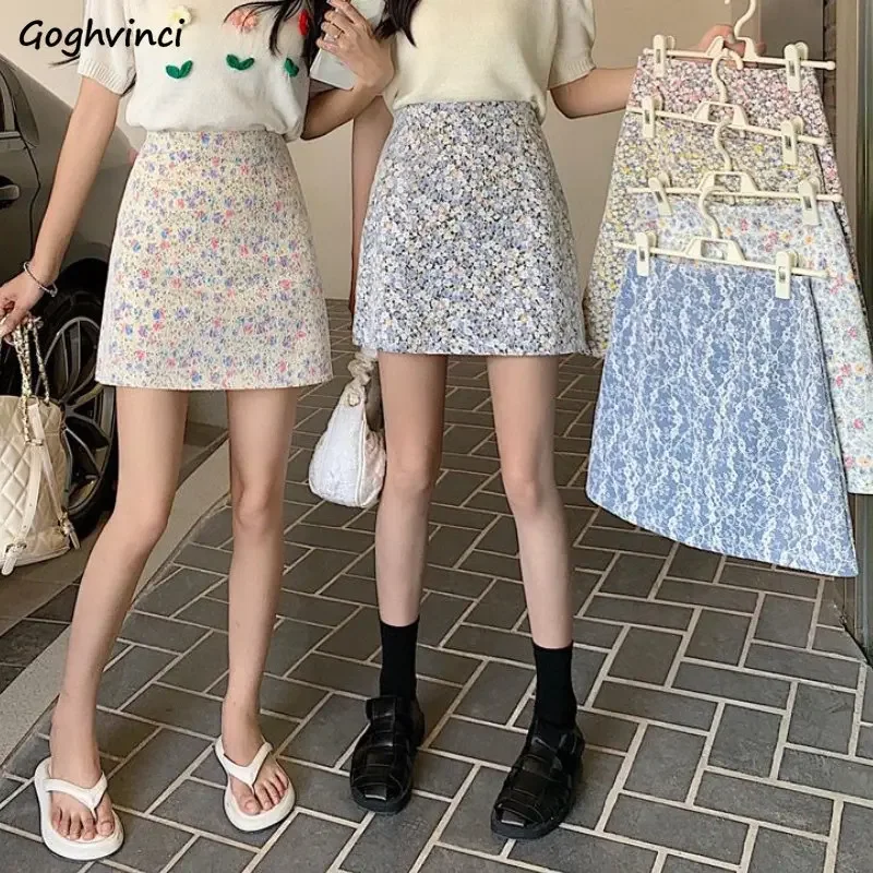 

Floral Skirts Women Sweet Korean Style High Waist Fashion Slim Mini Princess Ulzzang Casual College Temperament Summer All-match