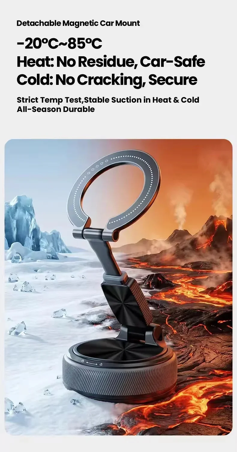 Foldable Car Vacuum Adsorption Suction Cup Magnetic Dashboard Phone Holder For The Car On The Glass Removable Finger Ring Stand